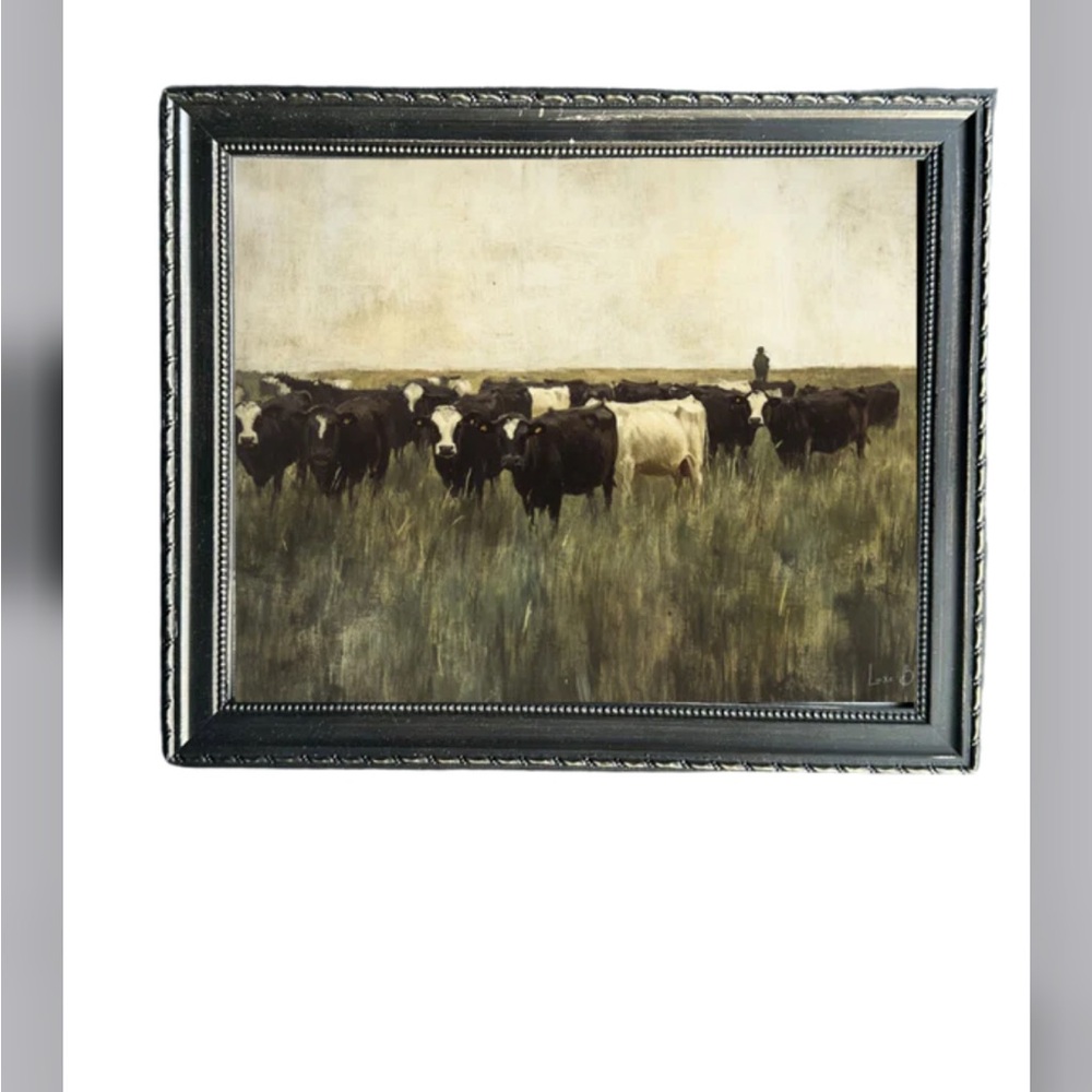 NWT Luxe B Co. Framed Pastoral Cattle Wall Art - Brown and Cream 9.5x11